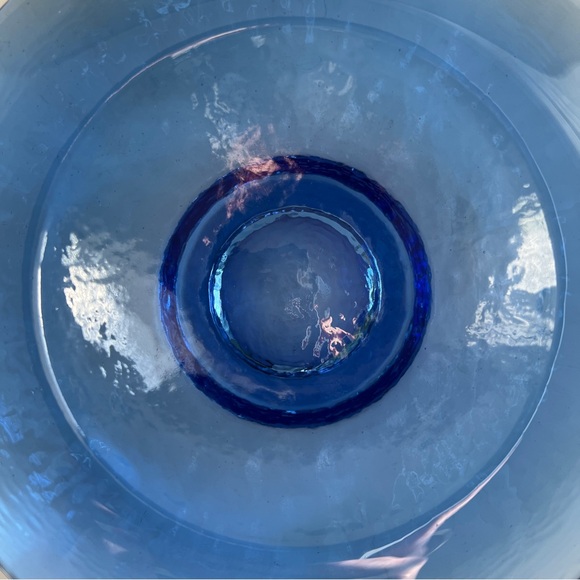 Fire & Light • RARE 8” Wide Lipped Footed Bowl Signed Cobalt Recycled Glass - Picture 5 of 9